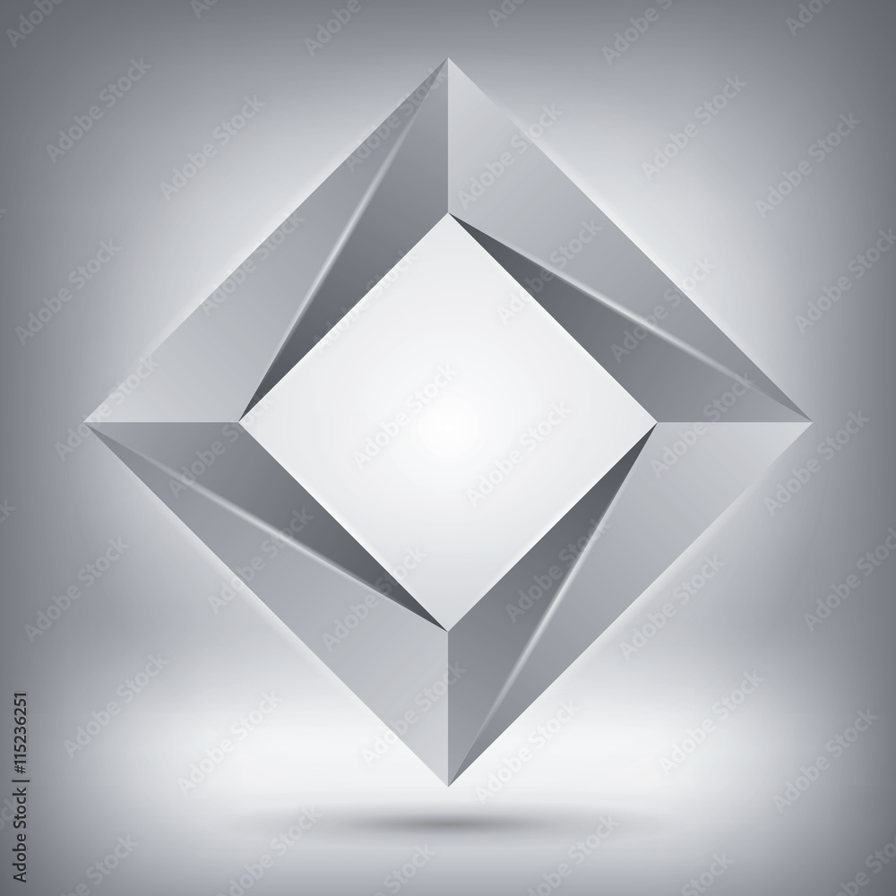 Poster impossible shape, grey volume rhombus, abstract design vector object