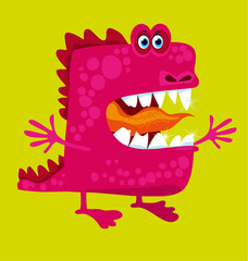 funny fairy dragon with big teeth and open hug. vector illustrat