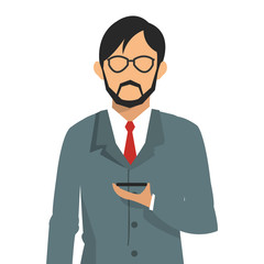 businessman holding cellphone icon