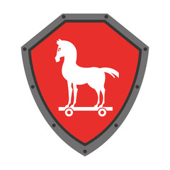 security shield with trojan horse isolated icon design