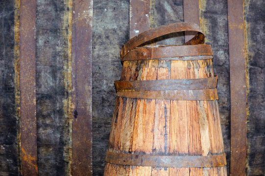 Old wine barrels in the wine cellar, Madeira island, Portugal. 