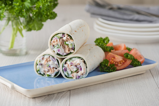 Tuna wraps with cucumber onion and mayonnaise