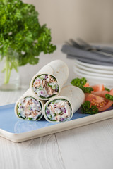 Tuna wraps with cucumber onion and mayonnaise