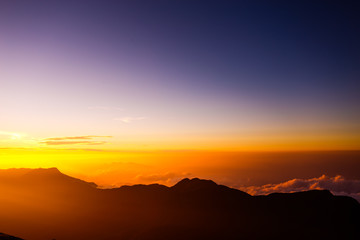 Sunrise on the mountain Adam's Peak. Sri Lanka.