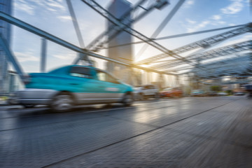 motion blurred traffic at steel bridge