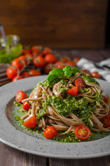 Pasta with basil pesto and parmesan
