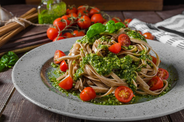 Pasta with basil pesto and parmesan