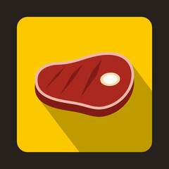 Meat steak icon in flat style on a yellow background