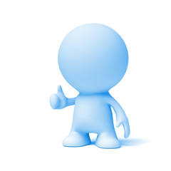 blue person with thumbs up (3d illustration isolated on white background)