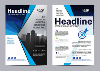 Blue Geometric Brochure layout magazine flyer modern design template. Annual Report Leaflet cover Presentation background. Vector illustration in A4 size