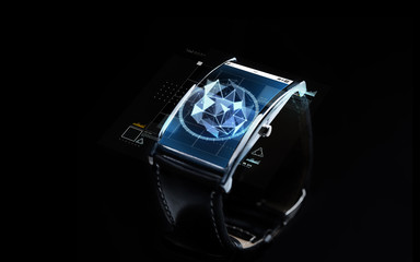 close up of smart watch with polygonal projection