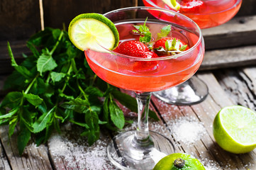 Mojito with lime and strawberry