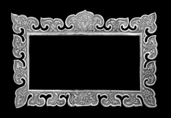 old decorative silver frame - handmade, engraved - isolated on b