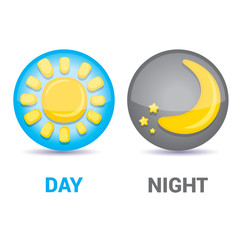 Sun and moon in sky, day and night. Vector