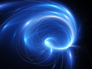 Blue glowing technology curves in space