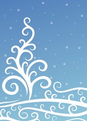 Winter landscape with tree. 