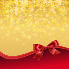 golden stary background with red bow decoration. vector