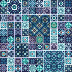 Tapeten Portugal Keramikfliesen Vektor nahtlose Textur. Wunderschönes Mega-Patchwork-Muster für Design und Mode mit dekorativen Elementen