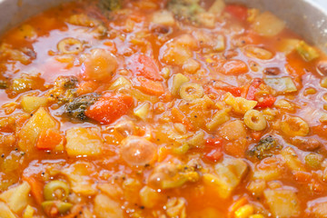 Closeup of Indian vegetable dish sabzi with tomato sauce