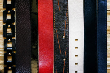 Multi-colored leather belts, top view
