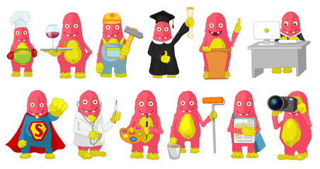 Vector set of cute pink monsters cartoon illustrations. © Visual Generation