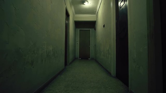 Old apartment building,long dark hallway.