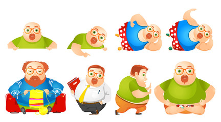 Vector set of cheerful fat man illustrations.
