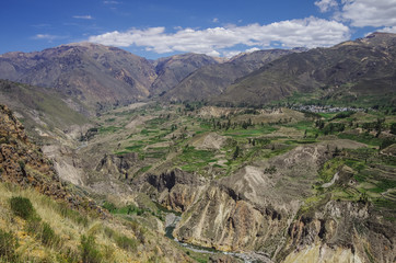 Colca Canyon panorama, Peru,South America. Incas to build Farming terraces.