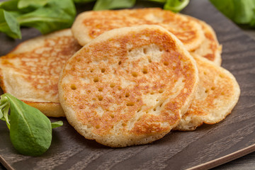 pancakes on a wooden table. Tasty food.