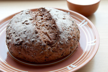 Rye-wheat bread on ceramic plate