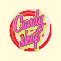 Vector sweet candy shop logo or label design with lollipop.