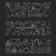 Vector doodle set of education symbols Back to school