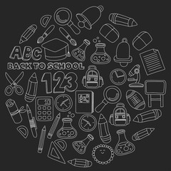 Vector doodle set of education symbols Back to school