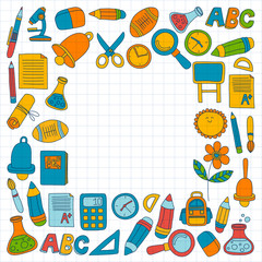 Vector doodle set of education symbols Back to school