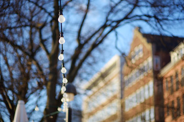 Historic facades of houses on embankment of Weser river in Bremen, Germany