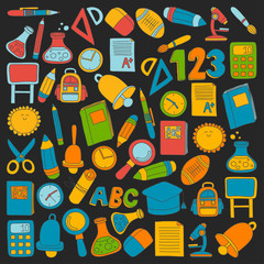Vector doodle set of education symbols Back to school