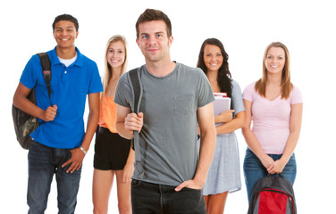 Teens: Cool Male Student Leads Group of Friends