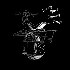 illustration of Hand Drawn monocycle. Logo, emblem, lettering de