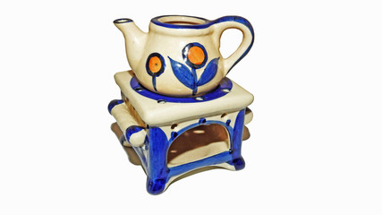 Fototapeta na wymiar Blue-white ceramic teapot.
