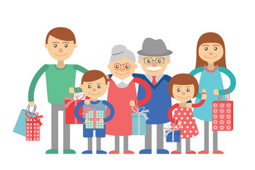 Big family vector illustration isolated on white background.