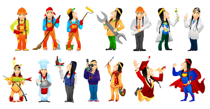 Vector set of american indians illustrations.