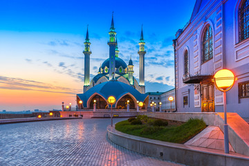 The Kul Sharif mosque in Kazan, Russia at sunset