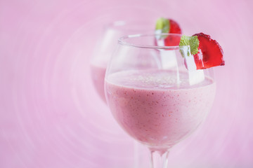 Delicious strawberry and banana smoothie, yogurt or milk shake w