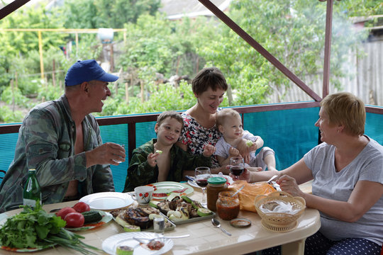 Happy Family Has Dinner