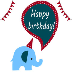 birthday card with elephant, place for text, vector