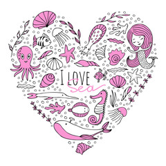 Obraz premium Vector set of marine life.