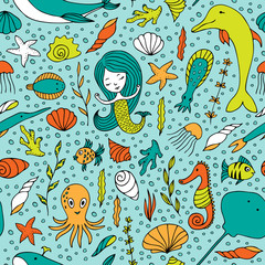 Seamless pattern marine life.