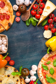 Pizza and ingredients background