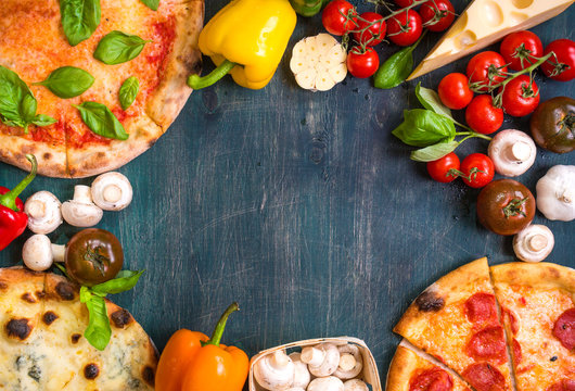 Pizza and ingredients background