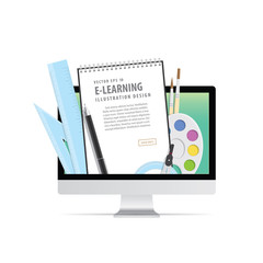 e-learning with computer, learning through an online network. wi
